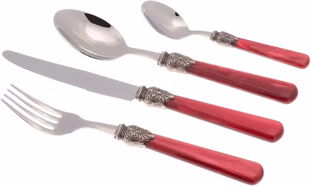 Set di posate Rivadossi Sandro Elena in acciaio inox e acrilico rosso, 24 pezzi