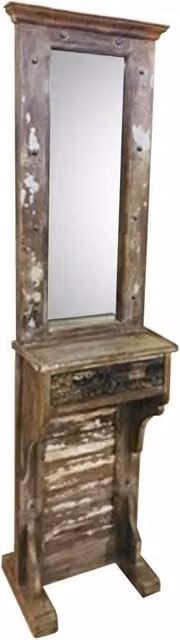Mobile da ingresso con specchio in legno marrone 43x21x186h