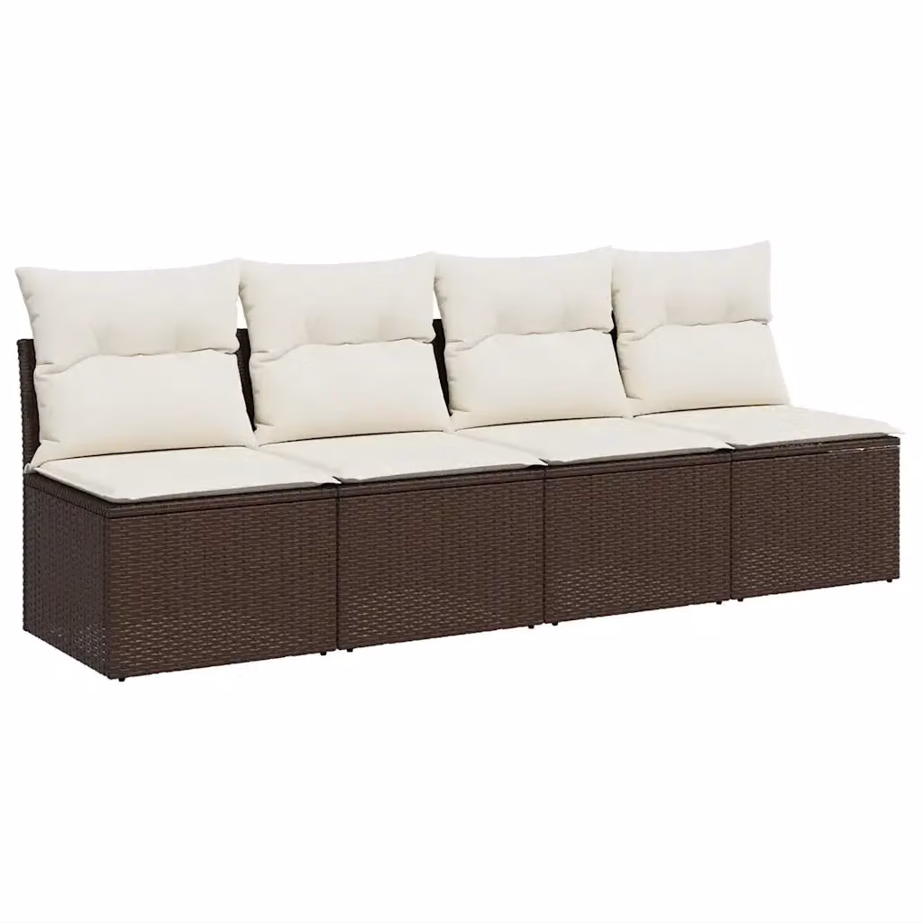Divano da giardino a 4 posti vidaXL in polyrattan marrone e bianco con cuscini rimovibili – 2