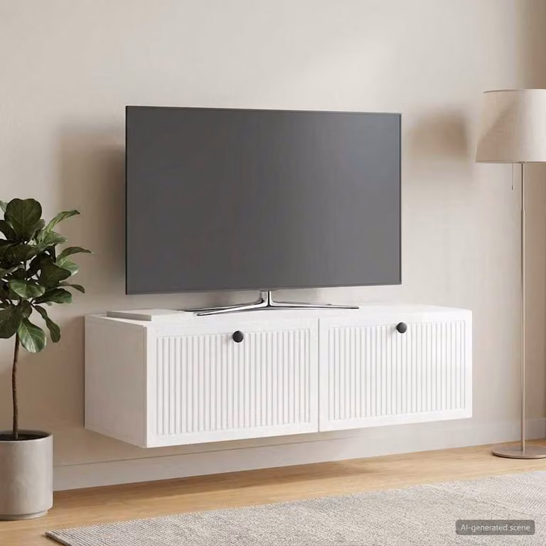 vidaXL Mobile Porta TV da Muro Moderno Bianco Lucido L: 98 cm, P: 41 cm, H: 30 cm