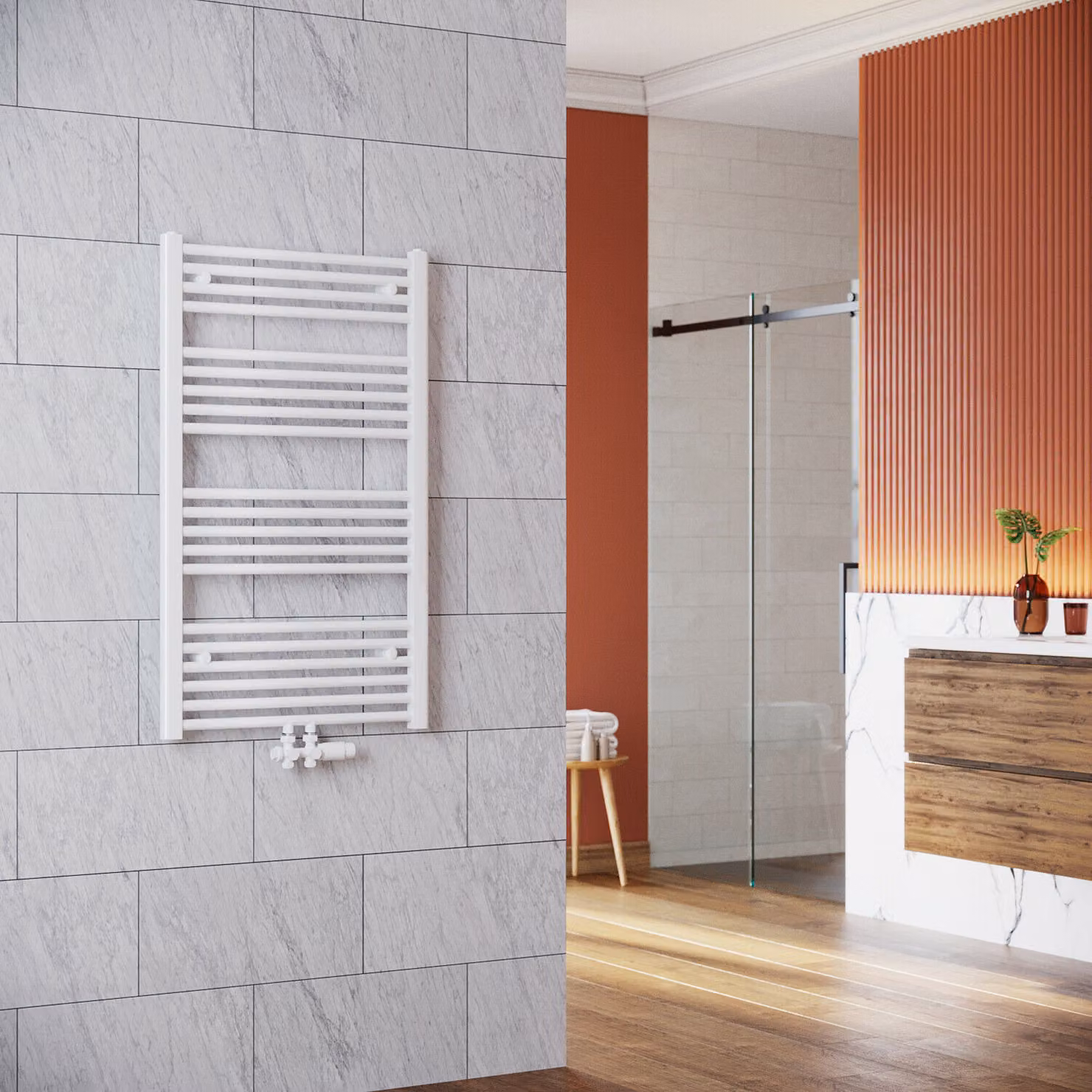 SONNI Design: radiatore da bagno, asciugamani, modello Multiblock, colore bianco, dimensioni 1000x600 mm, senza resistenza riscaldante