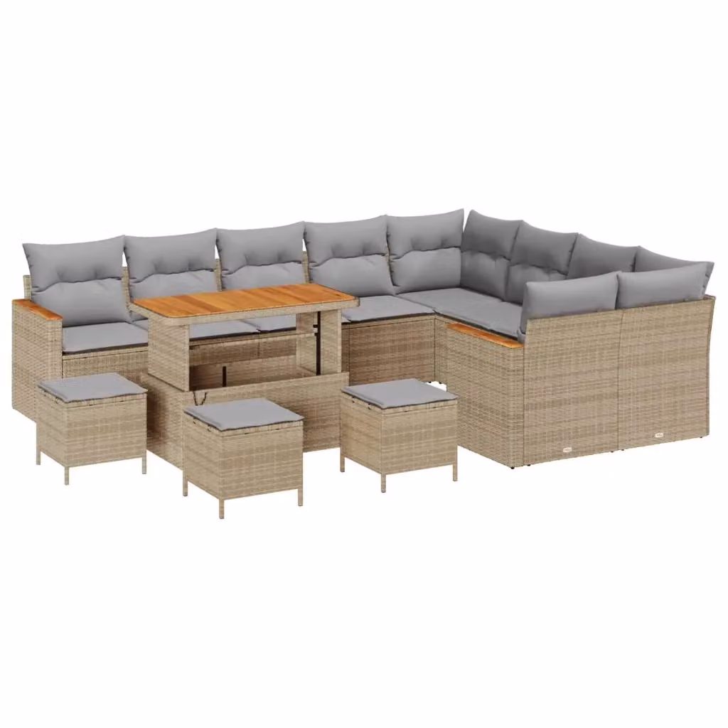 Set Divano da Giardino a Forma a U vidaXL in Polyrattan Beige con Cuscini e Tavolino da Esterno – 2