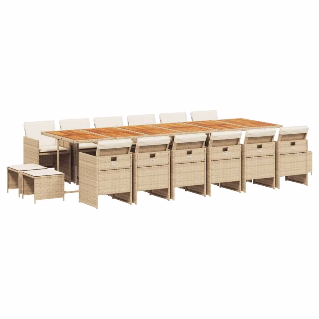 Set da Pranzo da Giardino 17 pz con Cuscini Beige in Polyrattan