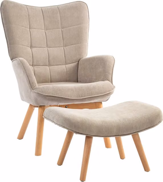 Poltrona Relax con Pouf ¨C Zephmum ¨C Tessuto Cord Marrone Chiaro