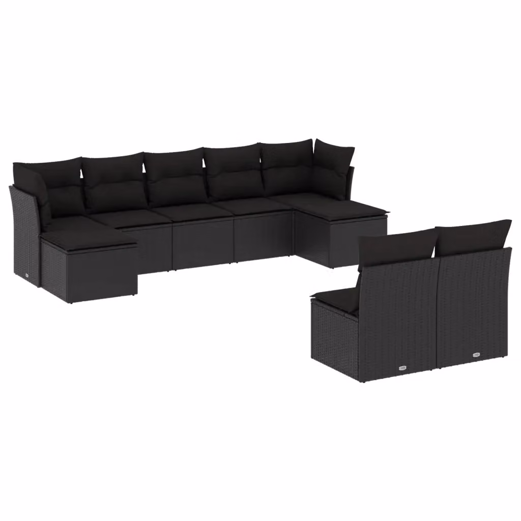 vidaXL Set Divani da Giardino 9 pz a Forma a L in Polyrattan Nero con Cuscini e Ottoman – 2
