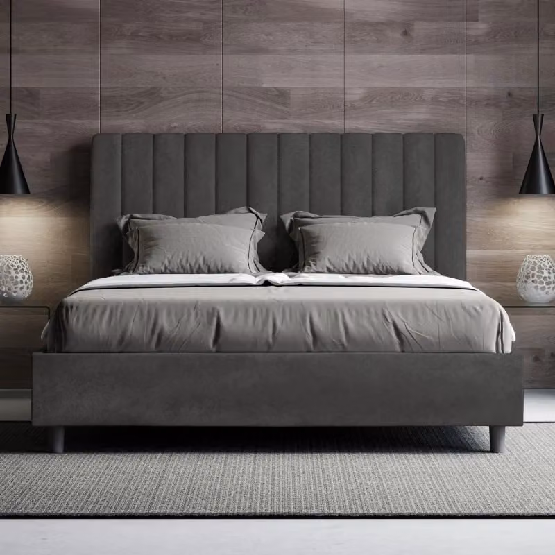 Letto matrimoniale imbottito Agueda Ityhome con contenitore in microfibra grigio L/P/H: 160 x 200 x 122 cm – 2