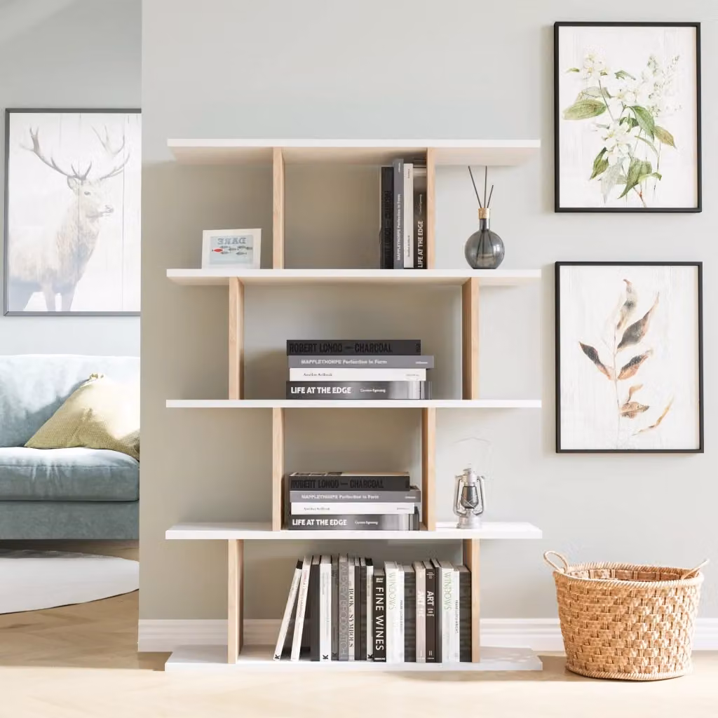 Libreria moderna in legno Harmon di HANAH HOME, colore bianco, L 90 x P 25 x H 127 cm – 2