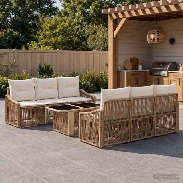 Set Divano da Giardino 7 pz Beige e Bianco Crema polyrattan 3437208