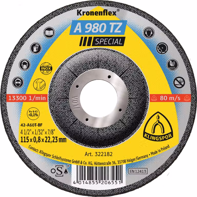 Dischi da taglio Klingspor A 980 TZ, 115 x 0,8 x 22,23 mm a manovella 25 pz
