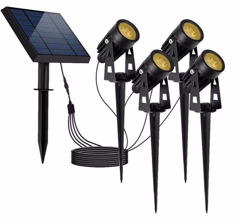 Set di 4 luci solari rotonde, luce calda a LED, bianco caldo, diametro 27 cm