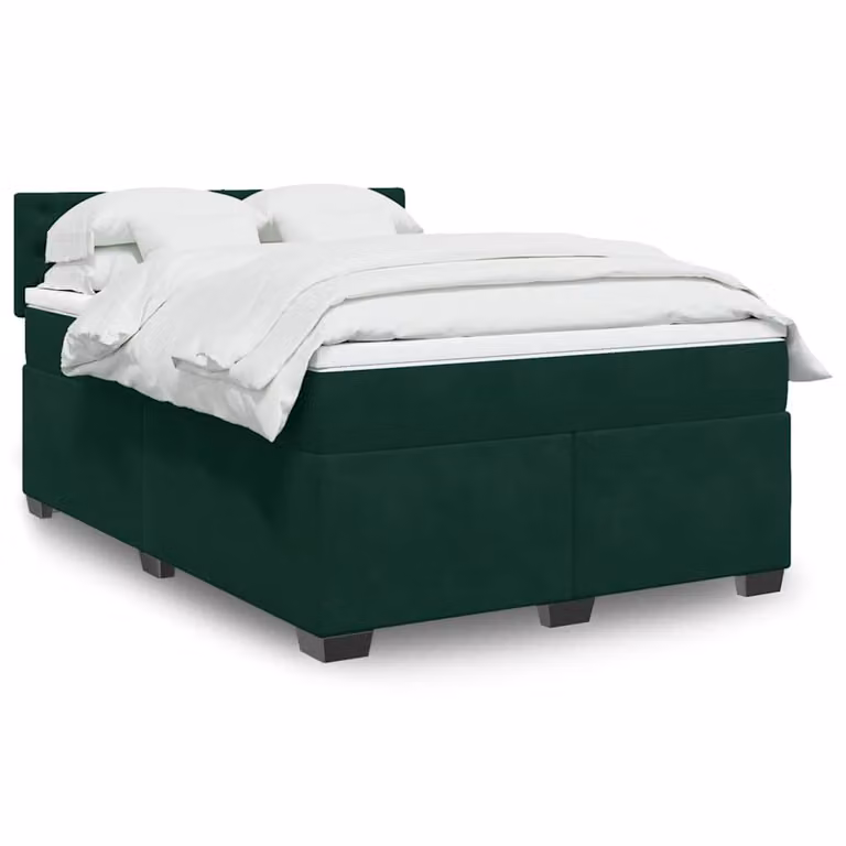 vidaXL Giroletto a Molle con Materasso in Velluto Verde Scuro e Bianco L/P/H: 140 x 200 cm