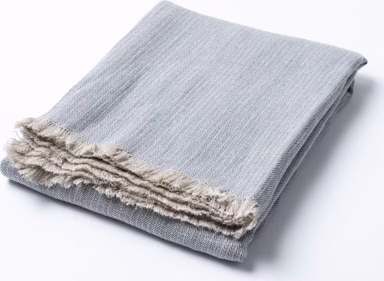 Coperta con frange, blu, 165x210ı