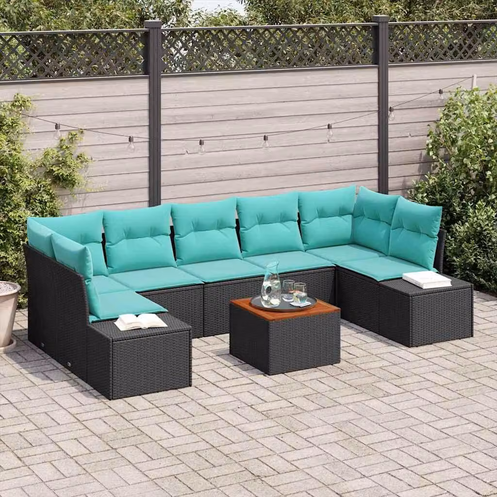 Maison Exclusive - Set da giardino composto da 8 pezzi, divano in rattan sintetico nero