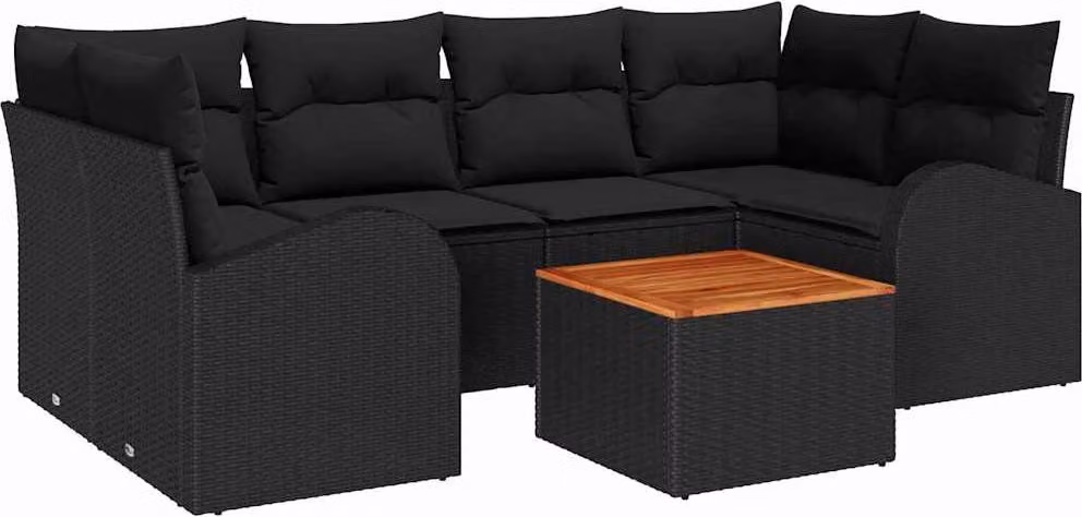 Set Divano da Giardino con archiviazione 7 pcs Nero polyrattan
