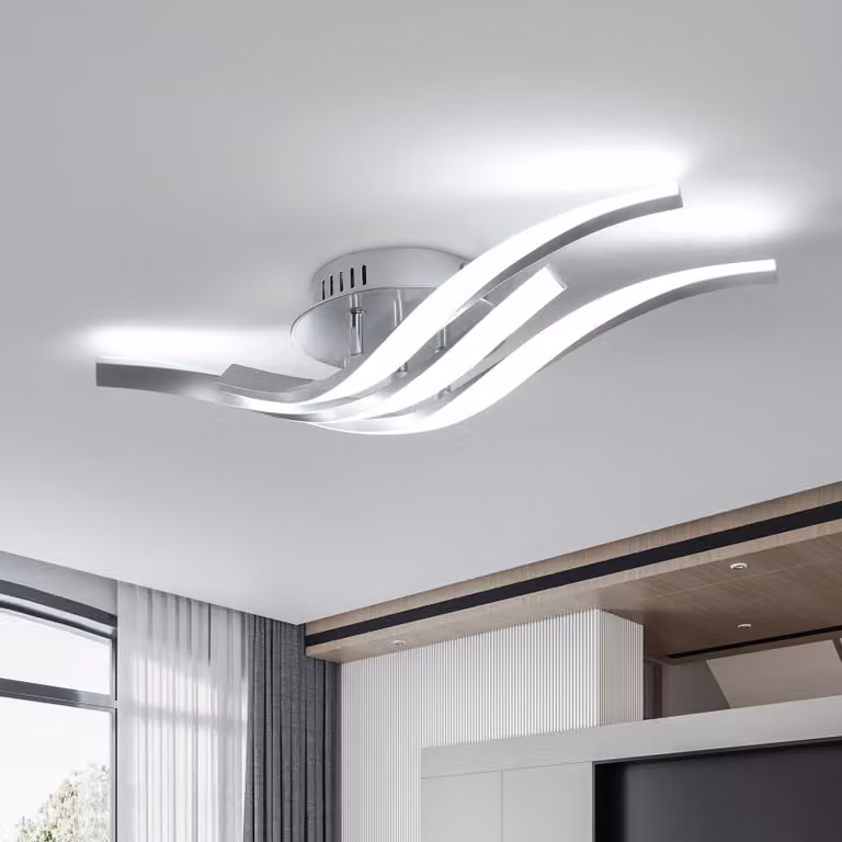 Lampada da soffitto Toolight, forma a onda, 24W, 6500K, argento, 52cm, ideale per il soggiorno – 3 luci, luce bianca fredda 6500K