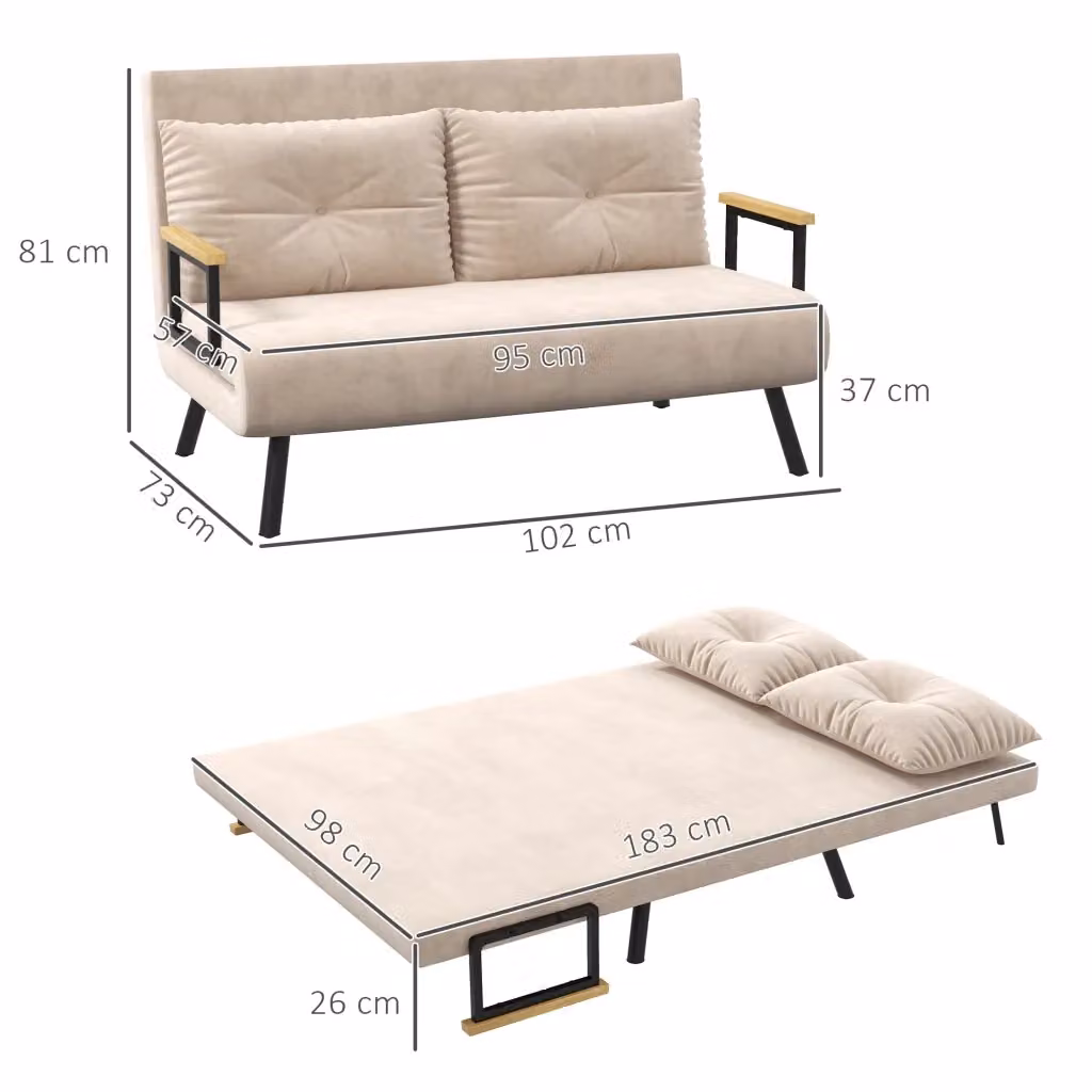 Poltrona letto reclinabile WISHDOR in tessuto beige con schienale a 5 posizioni e struttura in metallo, L: 102 cm, P: 73 cm, H: 81 cm – 2