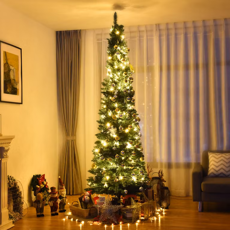 Albero di Natale Costway in PVC verde con struttura a cerniere e base, Altezza: 270 cm
