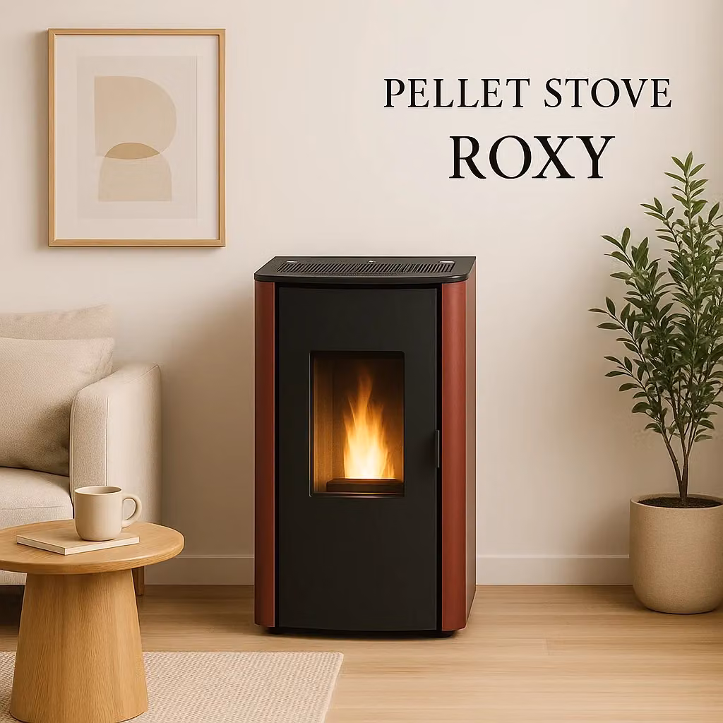 Stufa a pellet Roxy Fortunato da 7,87 kW colore bordeaux con tecnologia WiFi e Bluetooth, classe A+, volume riscaldabile 180 m³ – 2
