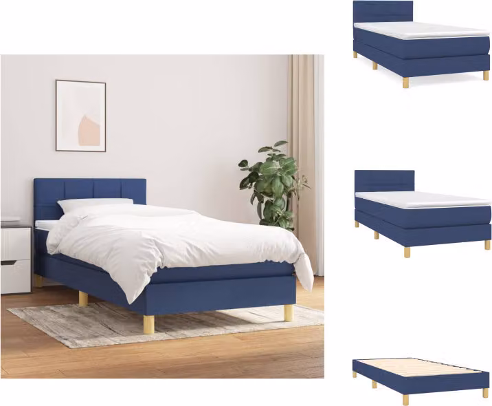 vidaXL Letto a molle con materasso blu 100x200 cm in tessuto - Letti e strutture letto