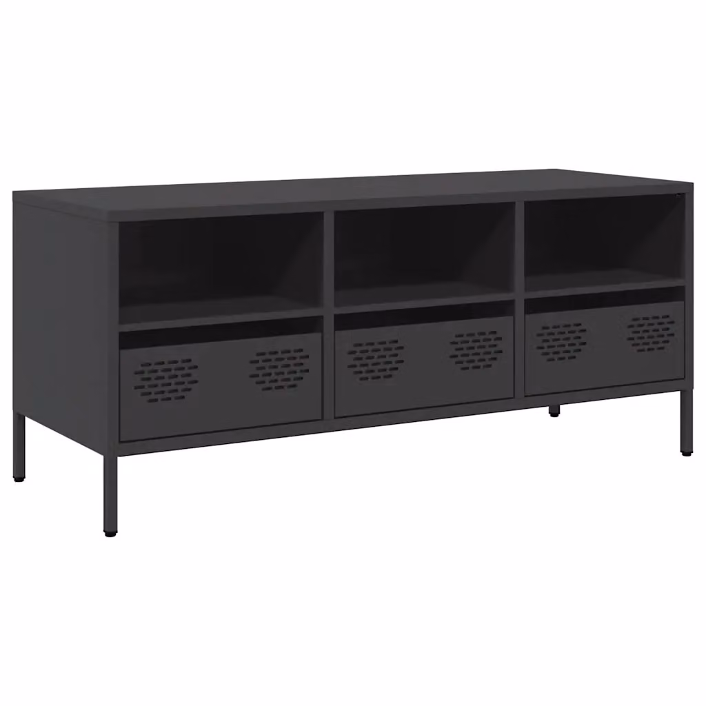 Mobile TV vidaXL in stile industriale nero con ripiani porta media, L: 101,5 cm, P: 39 cm, H: 43,5 cm – 2