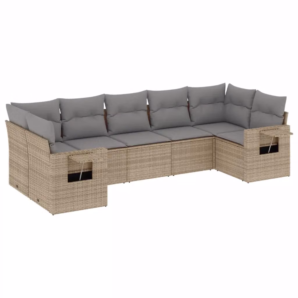 Set di Divani da Giardino vidaXL 7 pz a Forma a L con Cuscini Beige e Tavolino, Design Moderno in Polyrattan e Acciaio con Coperture Rimovibili – 2