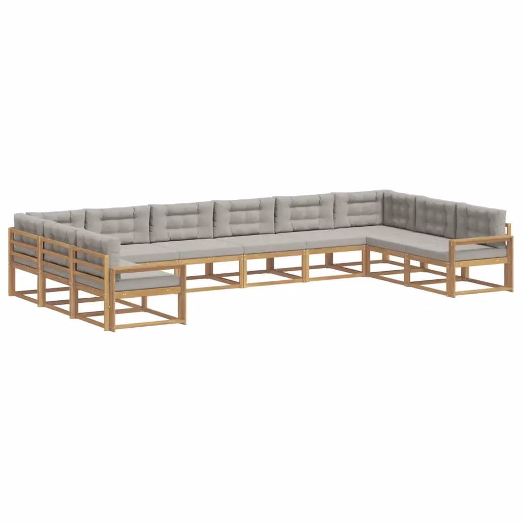 Set di divani da esterno vidaXL a forma di L in legno di acacia con cuscini, Bianco e Grigio – 2