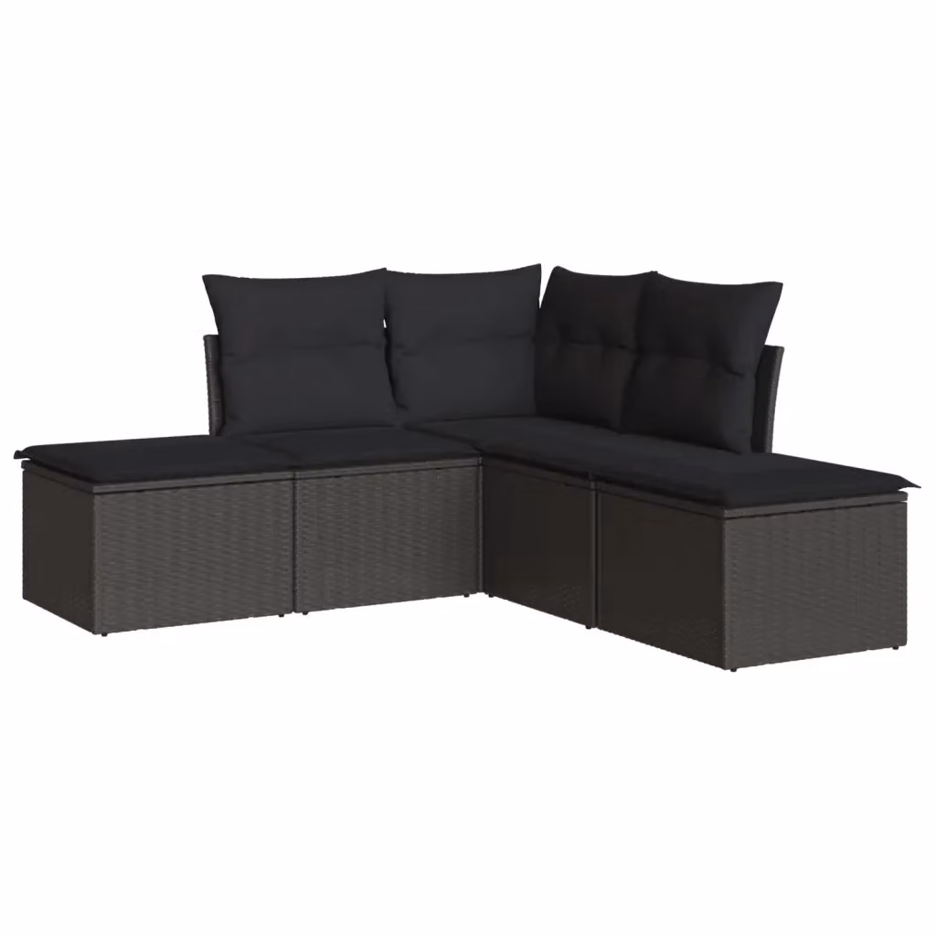 Set Divani da Giardino vidaXL 5 pz in Polyrattan Nero con Cuscini e Ottoman a Forma a L – 2