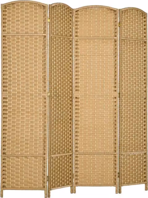 Paravento pieghevole HOMCOM a 4 pannelli in legno di pino naturale per soggiorno, camera da letto o home office