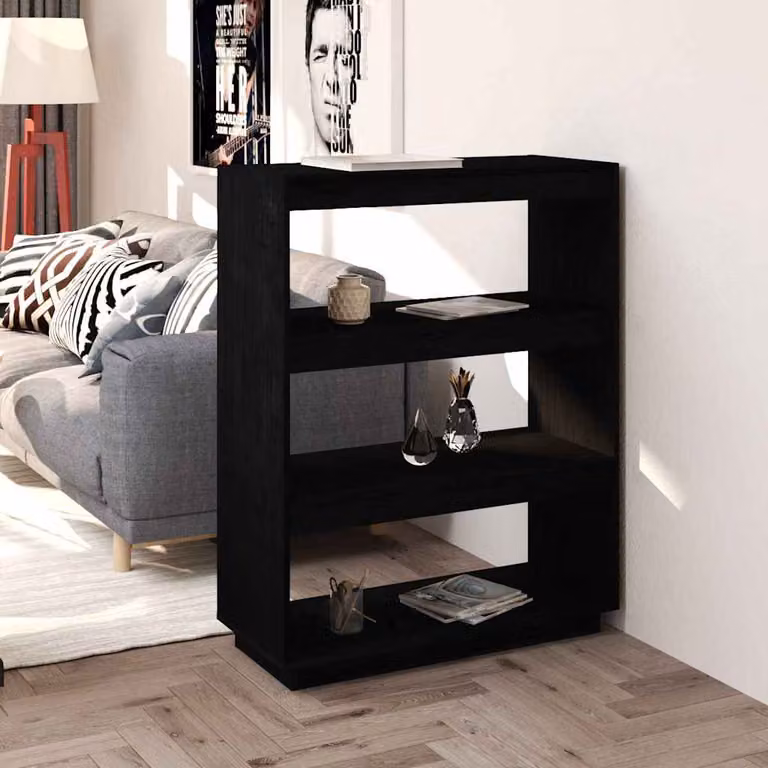 Libreria/Divisorio vidaXL in Legno Massello di Pino Nero, Design Moderno, L 80 cm x P 35 cm x H 103 cm