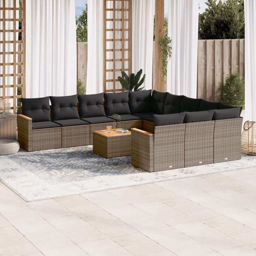 vidaXL Set Divani da Giardino a Forma di L in Polyrattan Grigio con Cuscini e Tavolino da Esterno