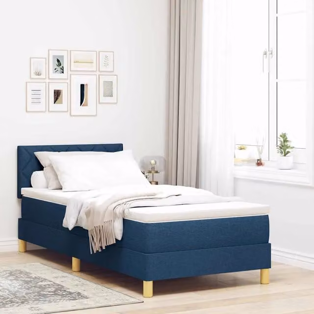 Letto moderno vidaXL con testiera imbottita blu, illuminazione LED sottostante e porta di ricarica USB, L/P/H: 90 x 200 cm – 1