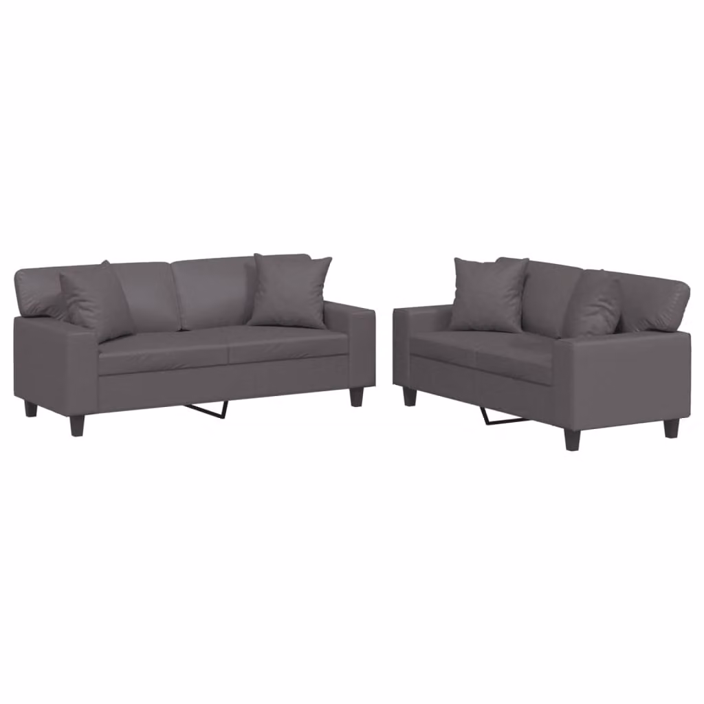Set di Divani 2 pz con Cuscini Grigio in Pelle finta