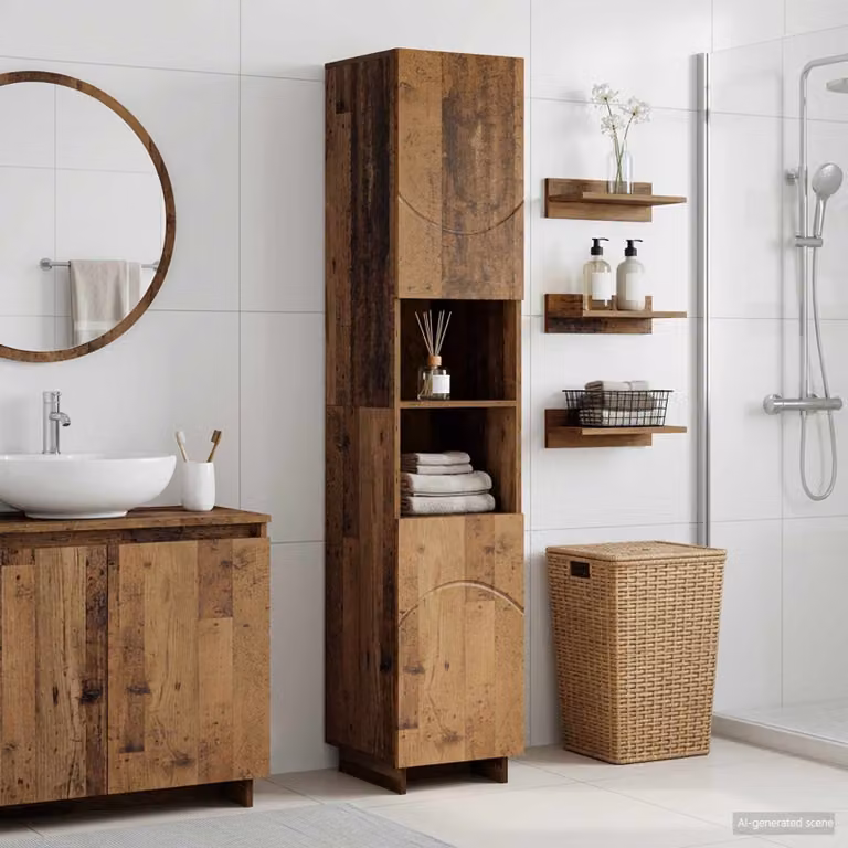Mobile da bagno vidaXL in legno marrone con ante a battente L/P/H: 36.5 x 18 x 180 cm