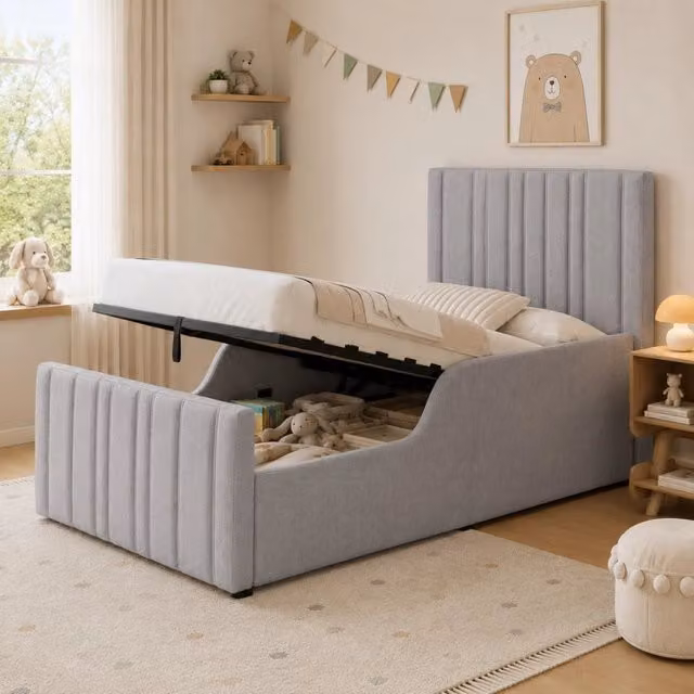 letto imbottito lino grigio 90 x 200 cm