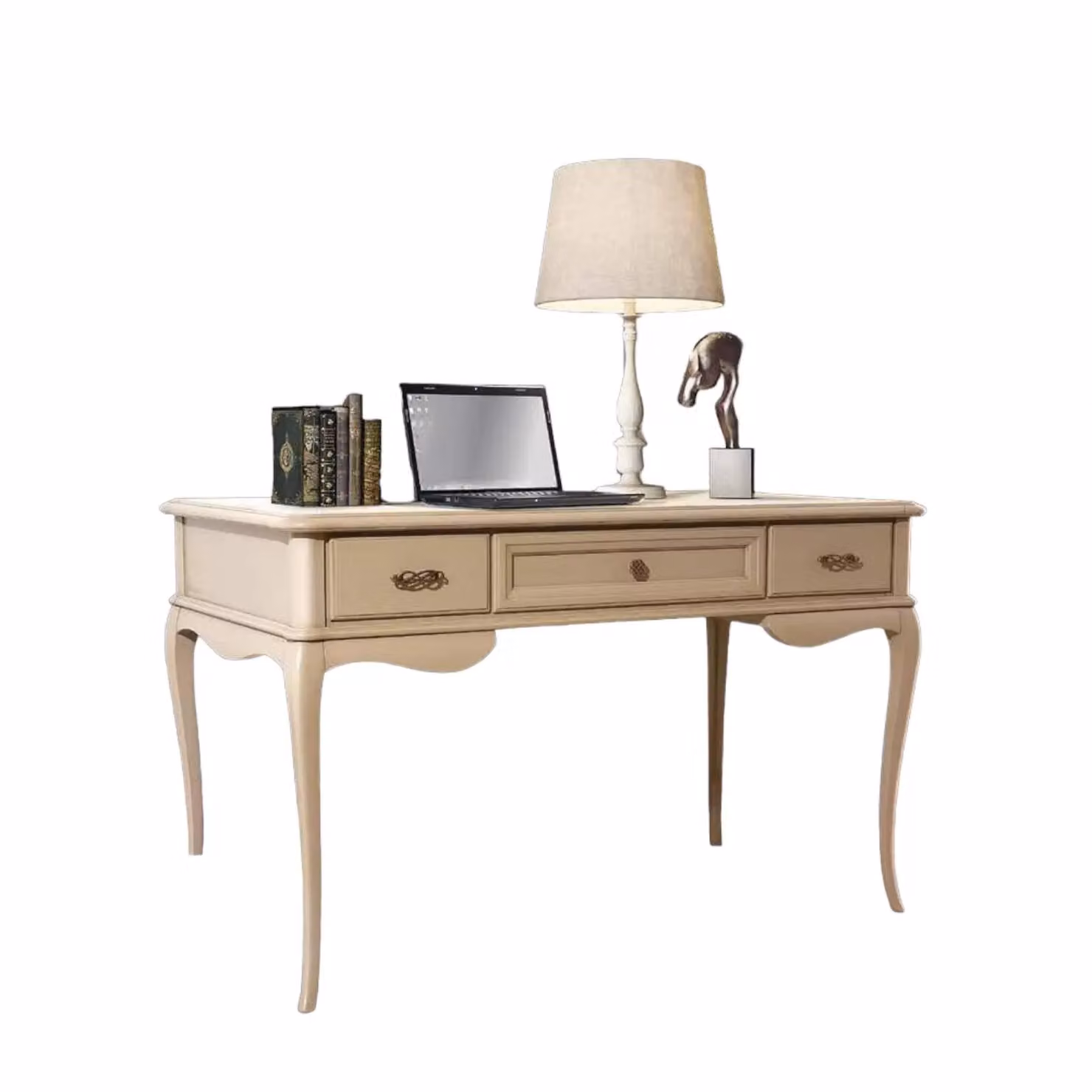 Scrivania classica in legno beige con 3 cassetti Mobili 2G L/P/H: 130 x 70 x 80 cm – 1
