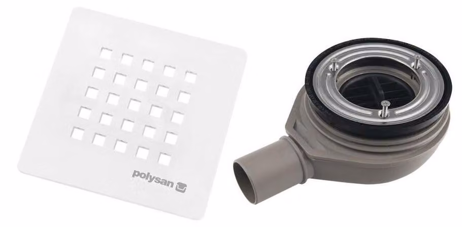 Sifone per piatti doccia, 90 mm, coperchio di scarico, DN40, ABS/bianco opaco