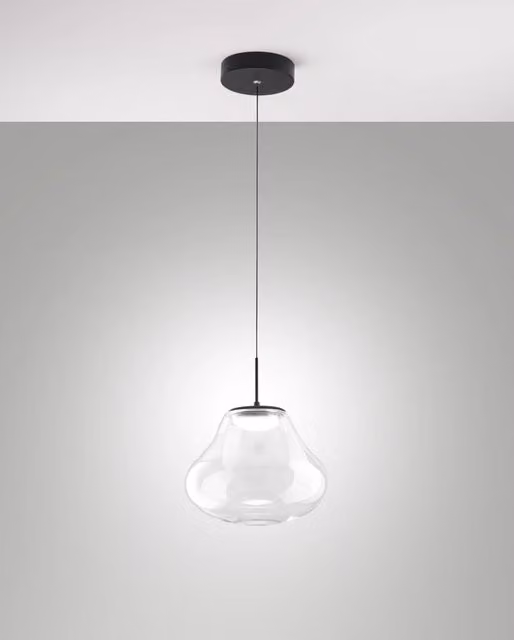 Lampada a Sospensione Deva Ø250mm Trasparente, LED 14W 1510lm CCT Dimmerabile, Struttura in Metallo e Vetro Borosilicato - Deva