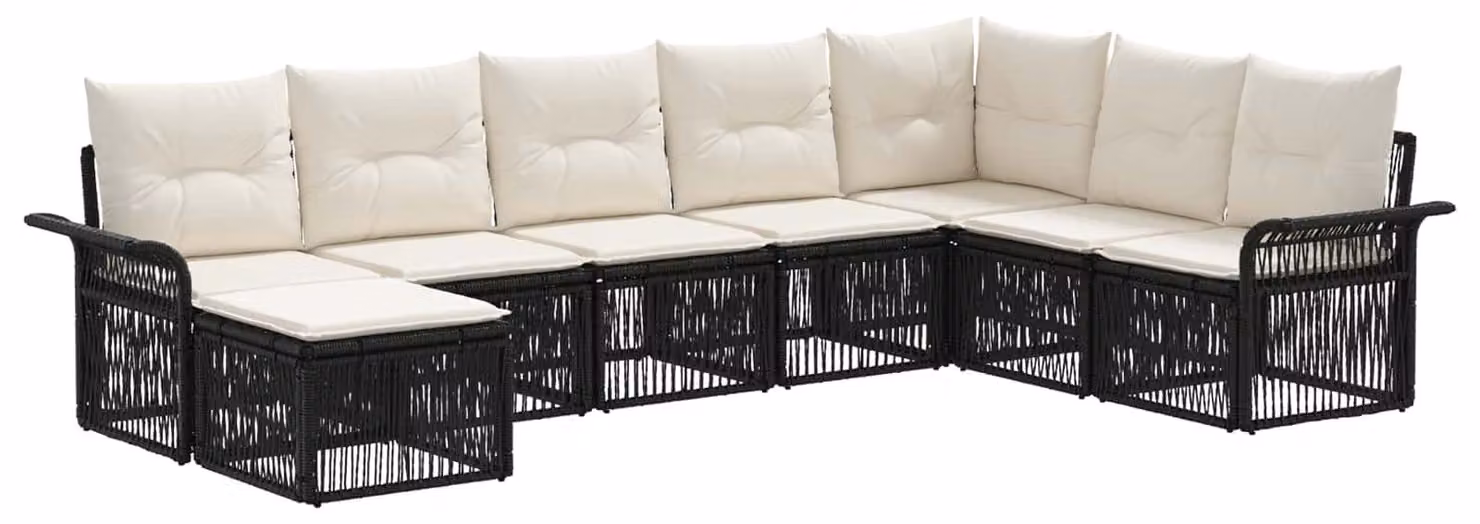 Set da giardino composto da 8 pezzi, colore nero, realizzato in rattan sintetico