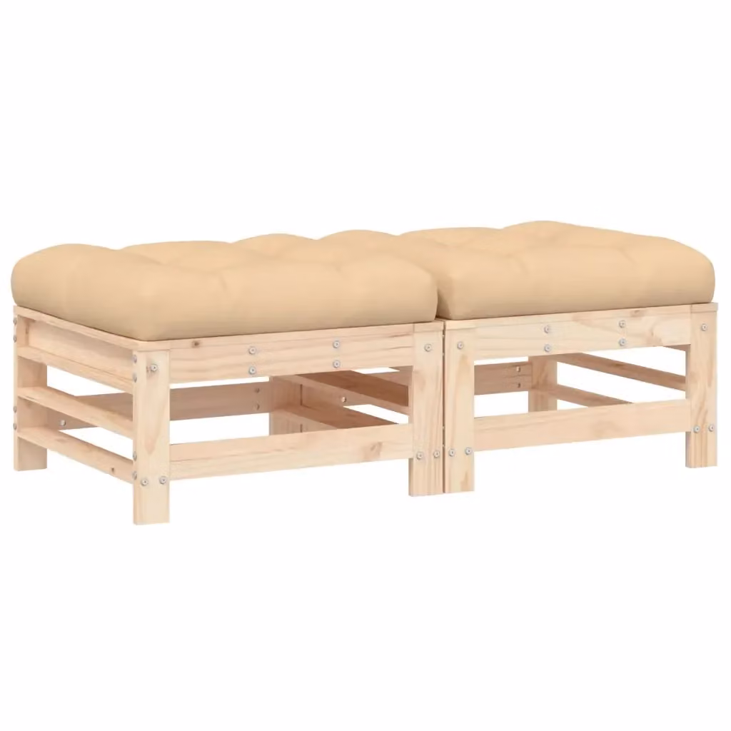 Set di 2 poggiapiedi da giardino vidaXL in legno di pino con cuscini beige – 2