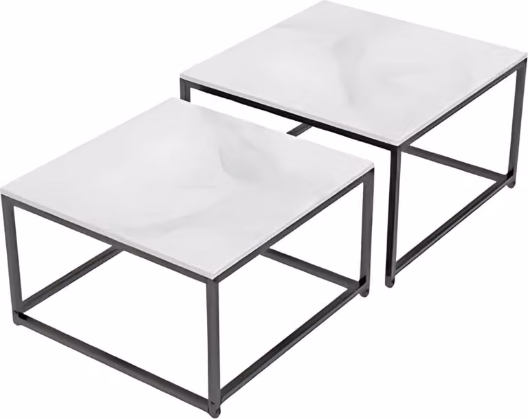 Tavolino Mandina - Set di 2 - Per ufficio o soggiorno - Quadrato - Design senza tempo - Bianco lucido