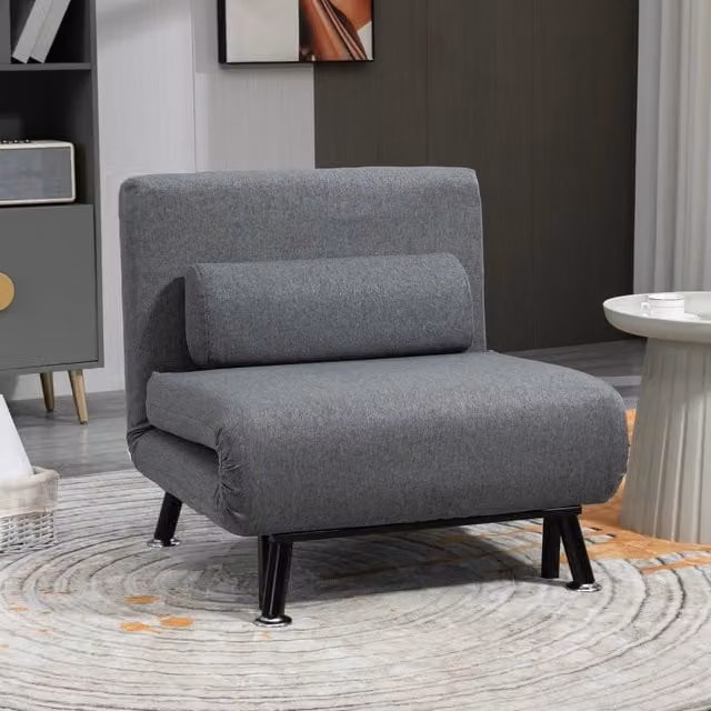 Poltrona Letto REDOM Grigia con Struttura in Metallo e Rivestimento in Tessuto, L/P/H: 75 x 70 x 75 cm – 1