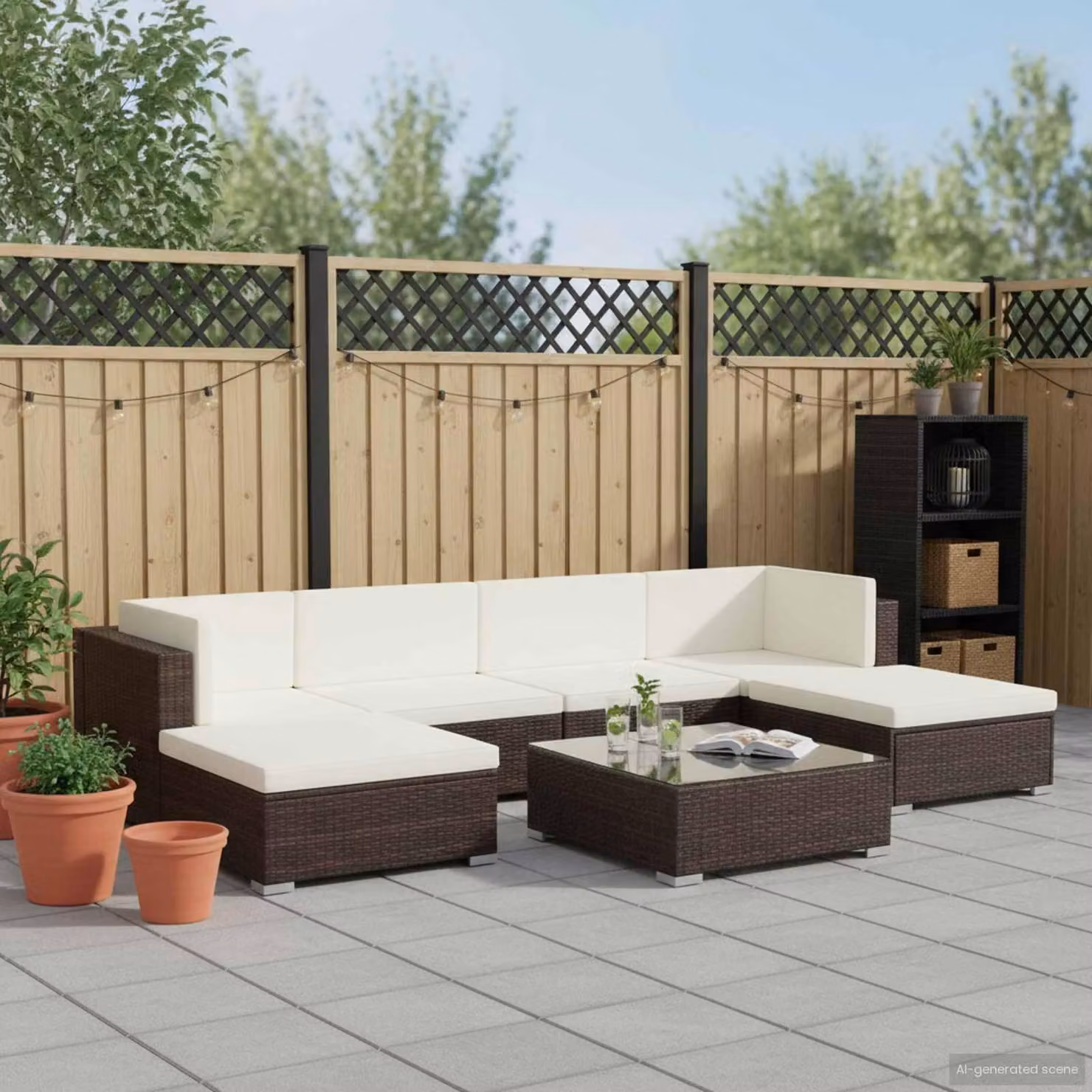 Maison Exclusive - Set da giardino da 7 pezzi con cuscini in polyrattan marrone