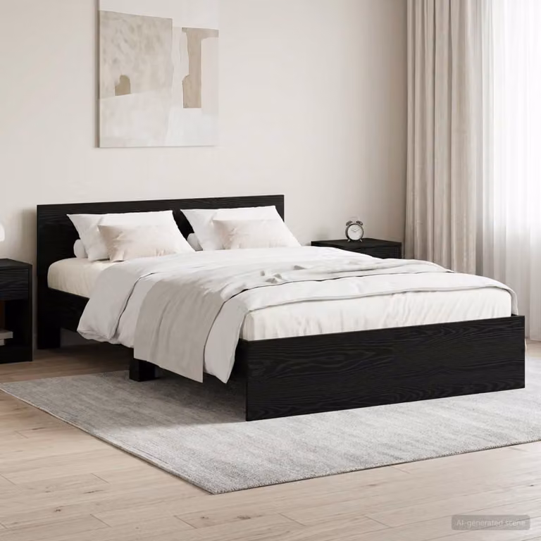 vidaXL Struttura letto con testata in legno Rovere Nero L: 140 cm, P: 200 cm, H: 145 cm