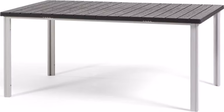 Tavolo rettangolare da esterno 180x90 cm, struttura in acciaio e doghe effetto legno, 8 posti a sedere, stile moderno per giardino o terrazza - THOMAS - Bianco/grigio