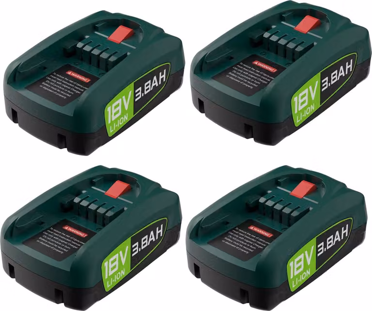 Batteria di ricambio - 18 V Li-Ion - 3800 mAh - Confezione da 4 - Celle 18650 - Per utensili elettrici e attrezzi da giardino - Rosa