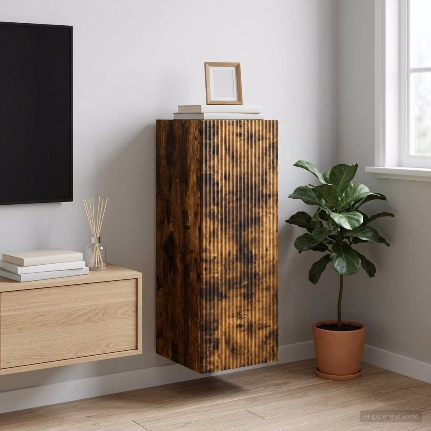 Mobiletto a muro moderno vidaXL in legno marrone con illuminazione LED, L/P/H: 33 x 34,5 x 90 cm