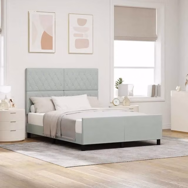 Letto a molle moderno vidaXL con testiera imbottita in velluto grigio L/P/H: 140 x 190 x 128 cm