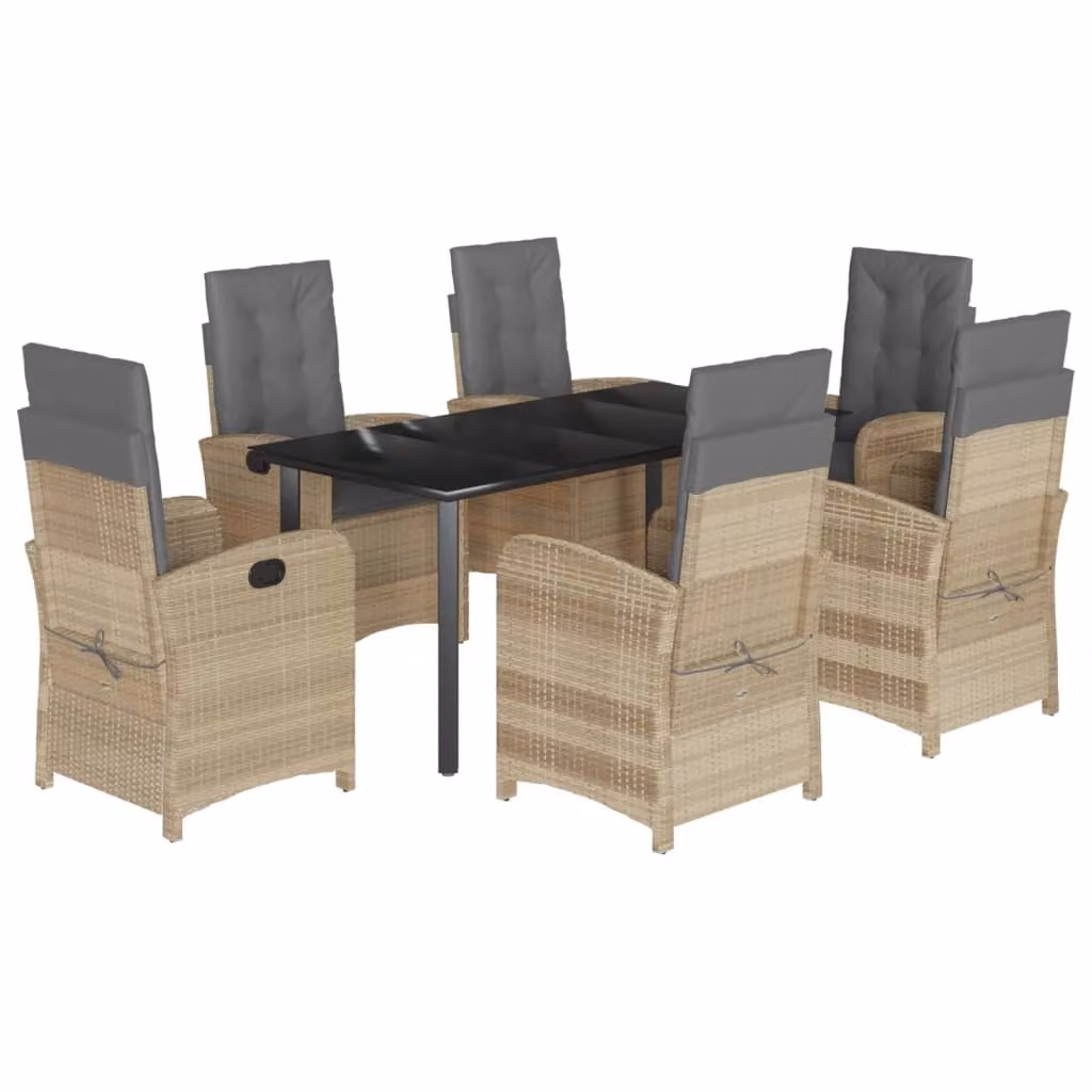 Set Pranzo da Giardino 7 pz con Cuscini Beige Misto Polyrattan