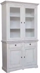 Credenza cristalliera KIVIO in legno e vetro stile shabby chic bianco anticato con ante in vetro e cassetti L/P/H: 117 x 46 x 220 cm – 1