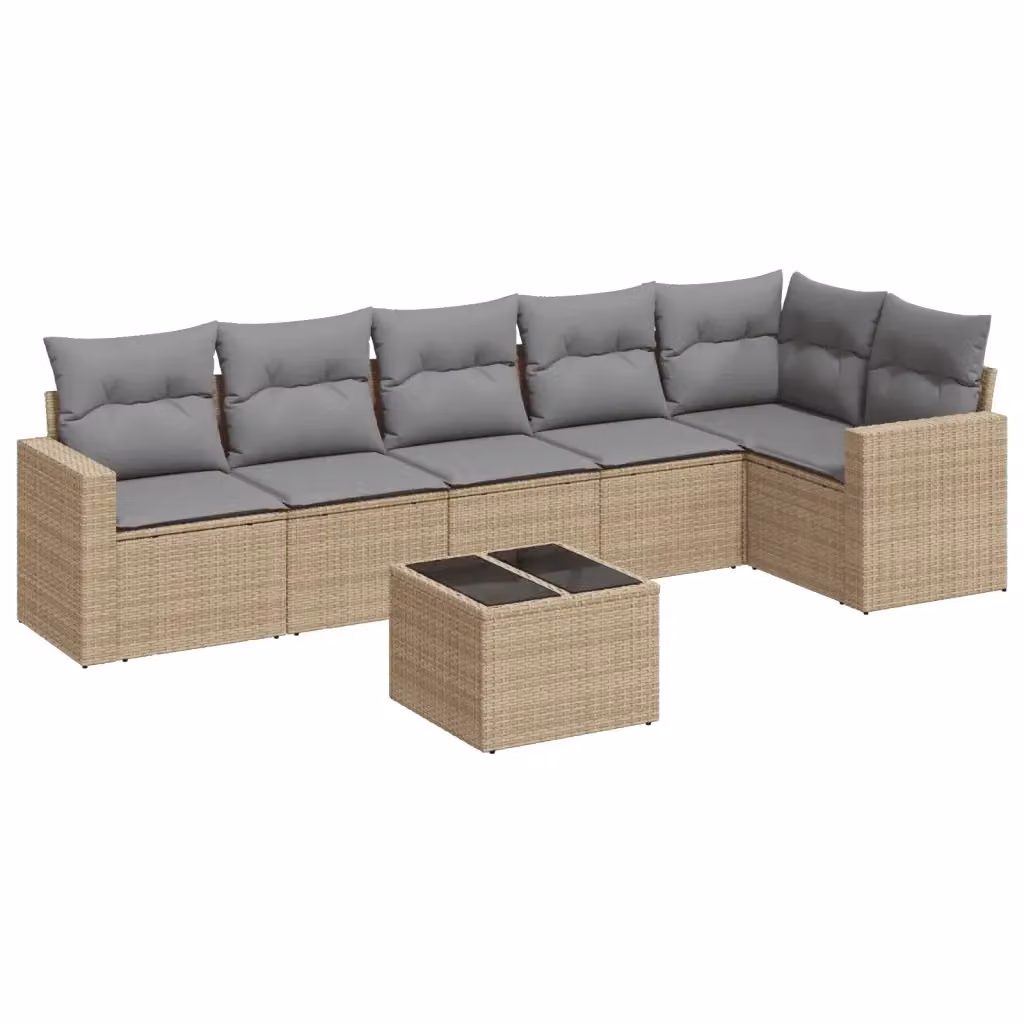 Set Divani da Giardino 7 pz vidaXL con Cuscini Beige e Tavolino in Polyrattan e Metallo – 2